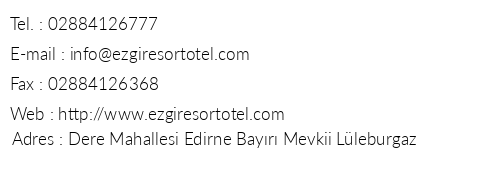Ezgi Resort Otel telefon numaralar, faks, e-mail, posta adresi ve iletiim bilgileri